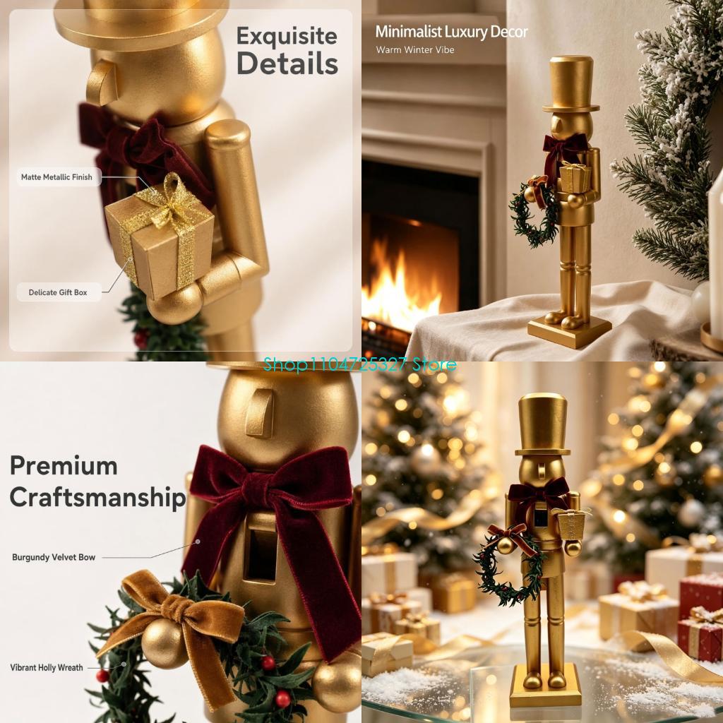 Nutcracker Figurine - D8KF วันหยุดโต๊ะ Nutcrackers ตุ๊กตา Matte Gold,