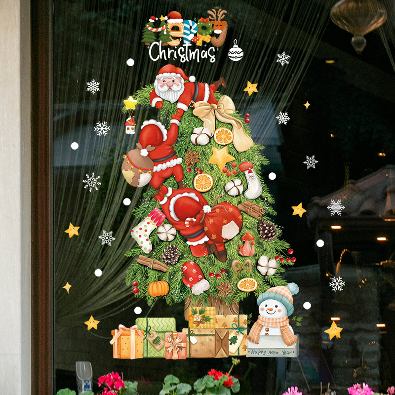 Snowflake Window Decal - 2025สุขสันต์วันคริสต์มาสสติกเกอร์ติดกระจกซานตาคลอสต้นคริสต์มาสเกล็ดหิมะสำหรับเด็กตกแต่งห้องเด็กของขวัญปีใหม่