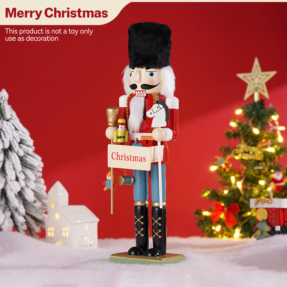 Nutcracker Figurine - 38ซมนันแครกเกอร์ต้นคริสต์มาสนัทแครกเกอร์ไม้เครื่องประดับยกจานรูปทหารของเล่นตุ๊กตาสำนักงานบ้านของขวัญตกแต่งเดสก์ท็อป