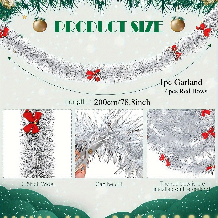 พวงมาลัยคริสต์มาสประดับด้วยโบว - Tinsel Garland Decoration บทวิจารณ์และราคา